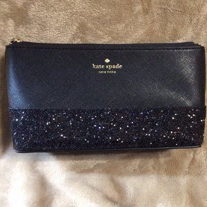 KATE SPADE GRETA COURT BLACK GLITTER MAKEUP BAG